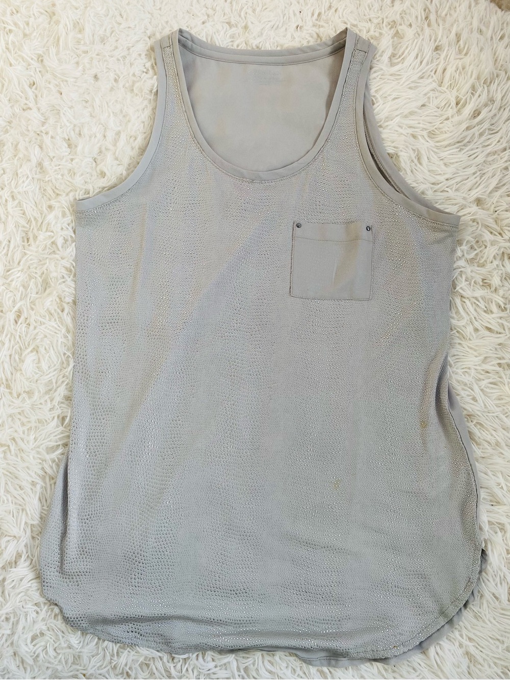 Calvin Klein Gray Studded Tank Top M Embellished Sleeveless Pocket Blouse